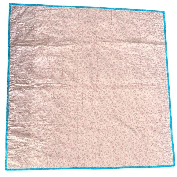 Handmade Baby Quilt 42x42 Pink Fairy Princess Castle Patchwork Blanket - Picture 6 of 6